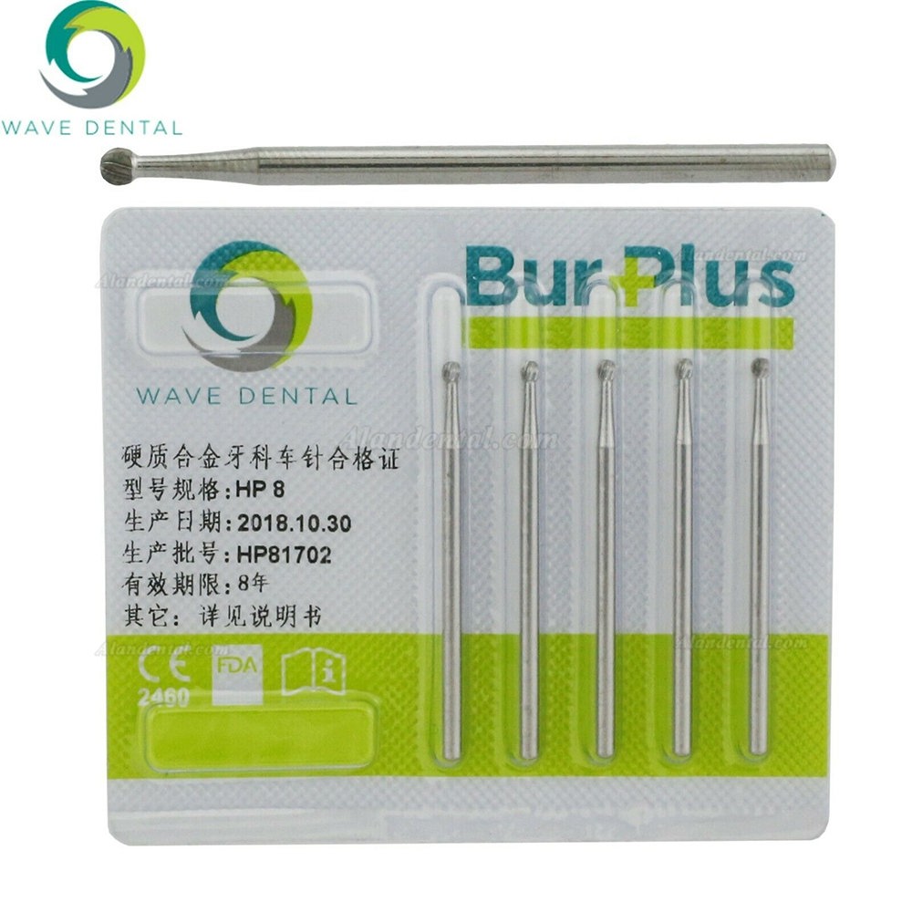 10Pcs Wave Dental Carbide Straight Handpiece Burs Round HP 8# Burs